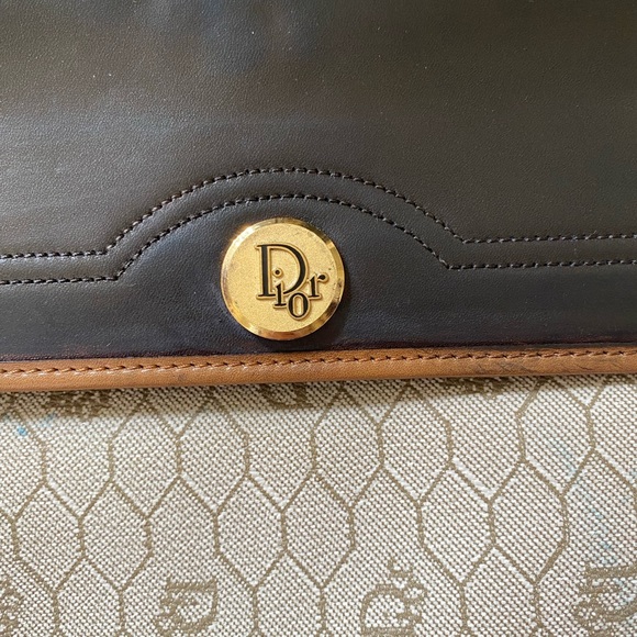 Rare Vintage Authentic Dior foldover honeycomb canvas and leather crossbody bag - Picture 3 of 15